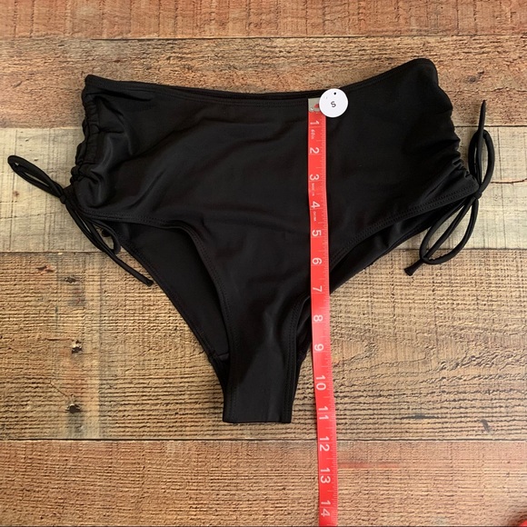 ASOS Monki tanja recycled polyester ruched high waisted bikini bottom on black - Picture 7 of 7